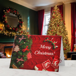 Tarjeta Festiva Navidades de los países rojos y verdes tu texto fe