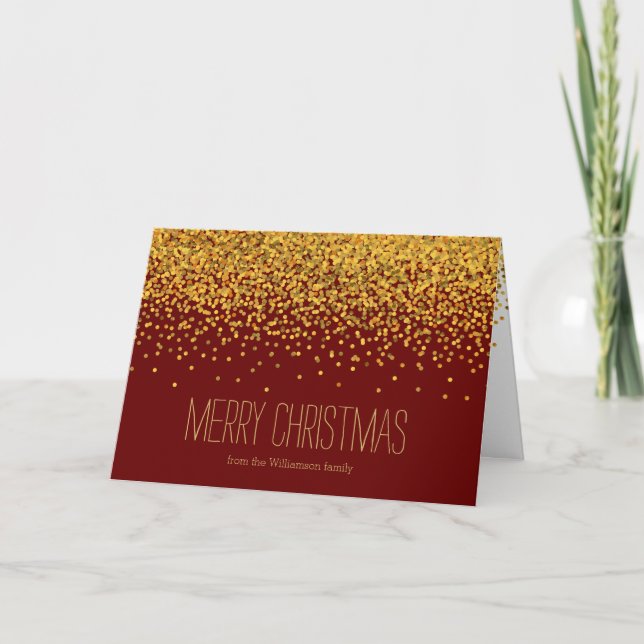 Tarjeta Festiva Navidades de los puntos de confetti de oro y glam  (Anverso)