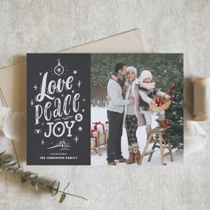 Tarjeta Festiva Navidades de Love Peace and Joy Chalkboard Foto