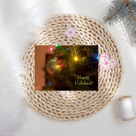 Tarjeta Festiva Navidades de luces de árbol bauble dorado