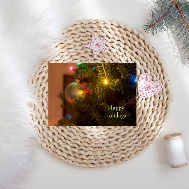Tarjeta Festiva Navidades de luces de árbol bauble dorado (Subido por el creador)