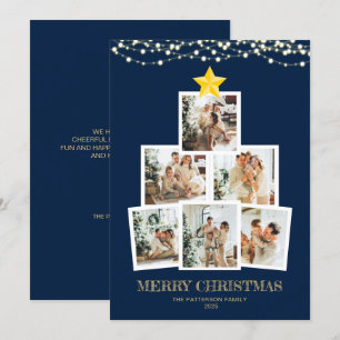 Tarjeta Festiva Navidades de luces de cadena azul de árbol de coll