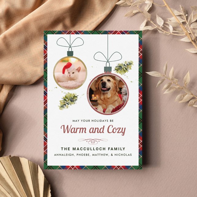 Tarjeta Festiva Navidades de MacCulloch Tartan, un Mascota rústico (Warm and Cozy Pets Photos Christmas Tartan Greetings Card)