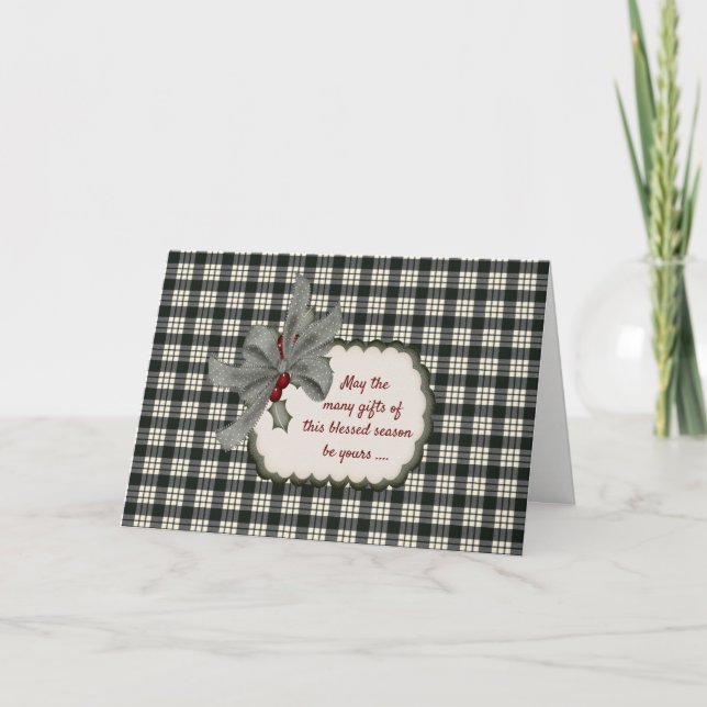 Tarjeta Festiva Navidades de MacFarlane Weathered Tartán (Anverso)