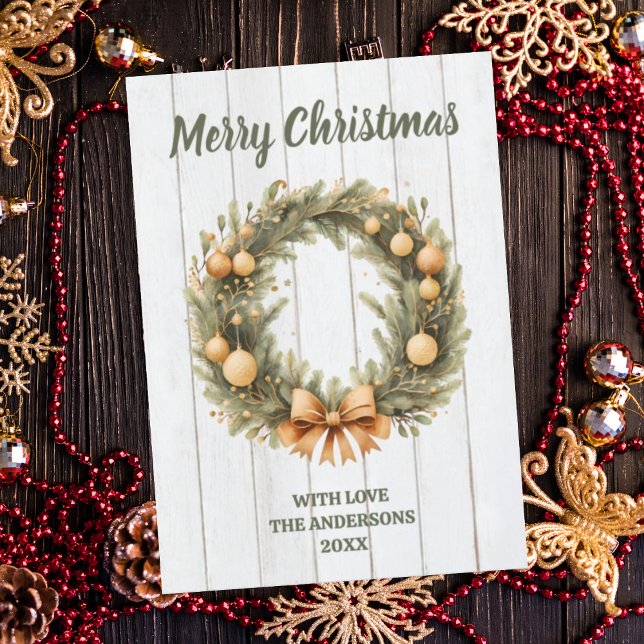 Tarjeta Festiva Navidades de madera blanca coronan elegante dorado (Subido por el creador)