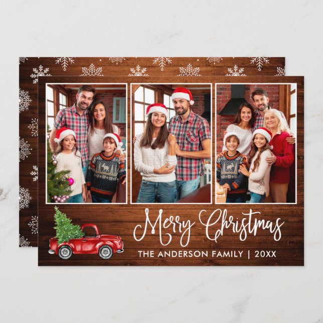 Tarjeta Festiva Navidades de madera de caligrafía divertida Camión (Anverso / Reverso)