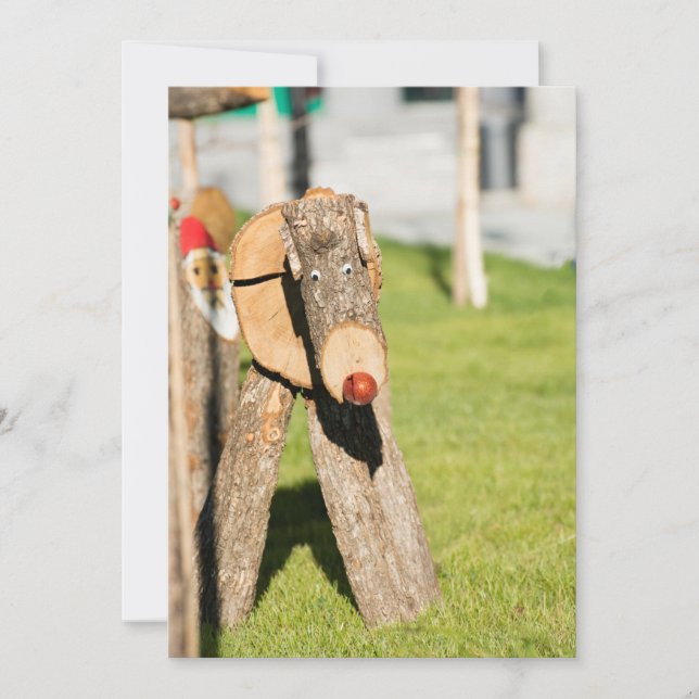 Tarjeta Festiva Navidades de madera de ciervo (Anverso)