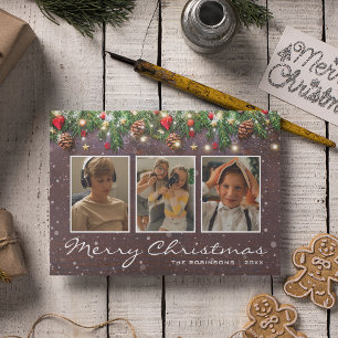 Tarjeta Festiva Navidades de madera de época 3 Foto