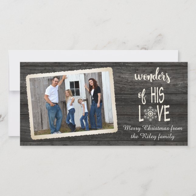 Tarjeta Festiva Navidades de madera negra rústica con marco fotogr (Anverso)