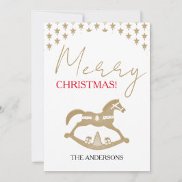 Tarjeta Festiva Navidades de madera rodando caballo
