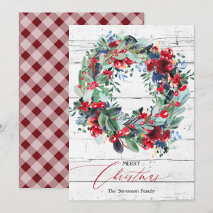 Tarjeta Festiva Navidades de madera roja floral y ruidosa cortaron