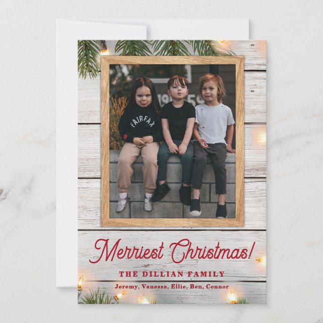 Tarjeta Festiva Navidades de madera y luz de vegetación rústica fo (Anverso)