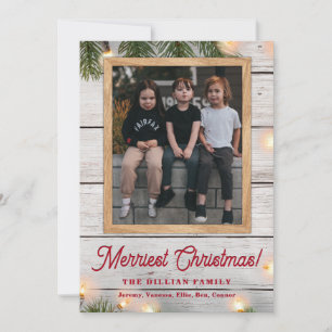 Tarjeta Festiva Navidades de madera y luz de vegetación rústica fo