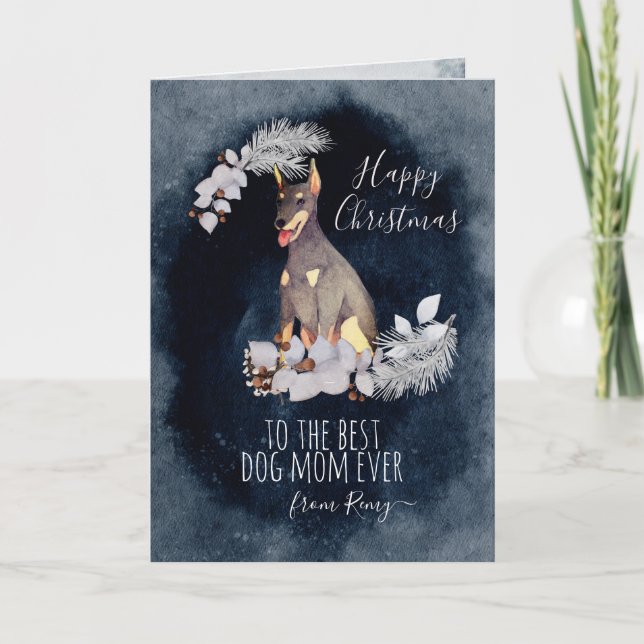 Tarjeta Festiva Navidades de mamás Doberman Pinscher personalizada (Anverso)