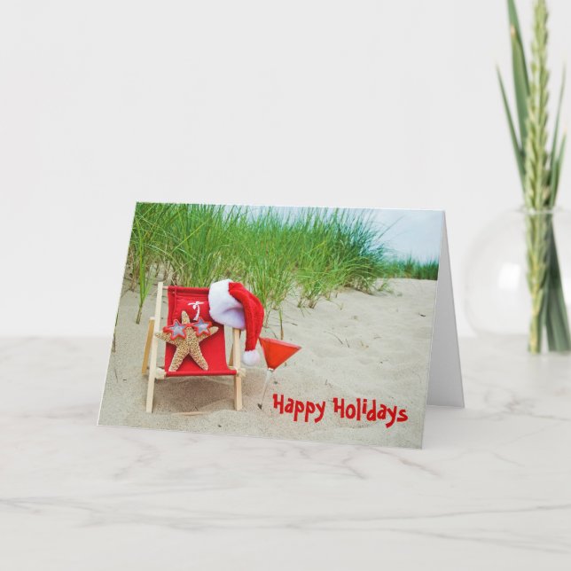 Tarjeta Festiva Navidades de mar en la playa (Anverso)