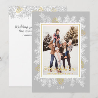 Tarjeta Festiva Navidades de marco botánico de color gris plateado