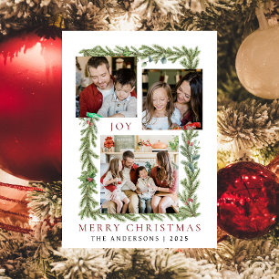 Tarjeta Festiva Navidades de marco botánico   Elegante Familia 3 F