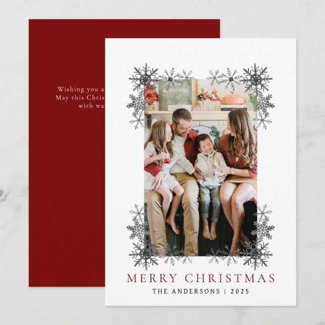 Tarjeta Festiva Navidades de marco de copo de nieve | Familia Eleg (Anverso / Reverso)