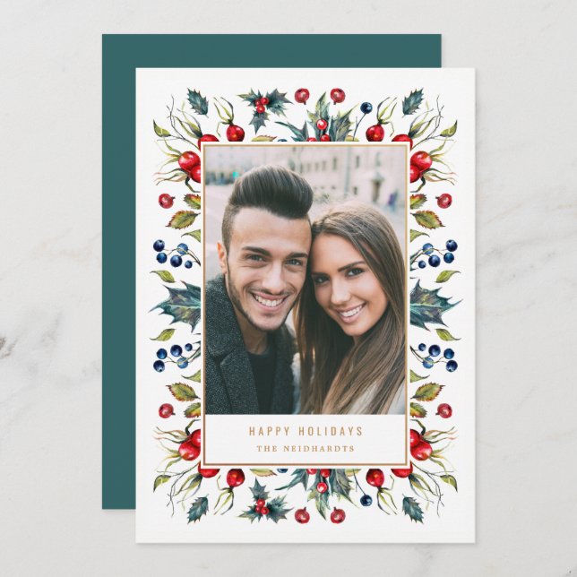 Tarjeta Festiva Navidades de marco de la cuenca de Woodland Berrie (Anverso / Reverso)