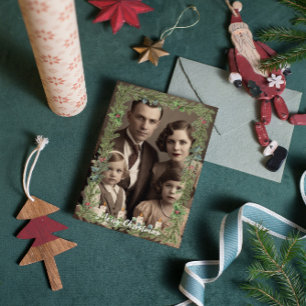 Tarjeta Festiva Navidades de marco de velas de pino de la familia