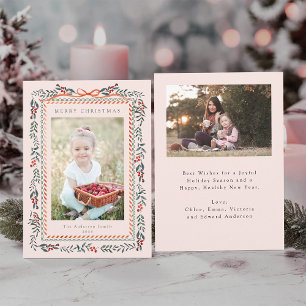 Tarjeta Festiva Navidades de marco de Winterberry rojo 2 Rubor ros