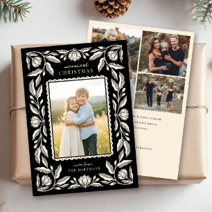 Tarjeta Festiva Navidades de marco floral de arte folclórico 4 Fot
