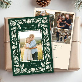 Tarjeta Festiva Navidades de marco floral de arte folclórico 4 Fot