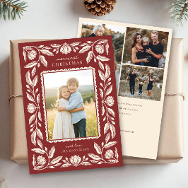 Tarjeta Festiva Navidades de marco floral de arte folclórico 4 Fot