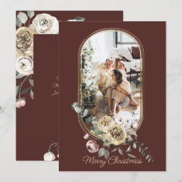 Tarjeta Festiva Navidades de marco floral foto de vacaciones perso