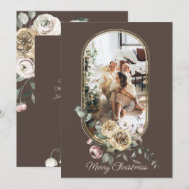 Tarjeta Festiva Navidades de marco floral foto de vacaciones perso