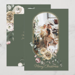 Tarjeta Festiva Navidades de marco floral foto de vacaciones perso