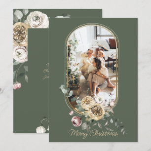 Tarjeta Festiva Navidades de marco floral foto de vacaciones perso