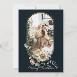 Tarjeta Festiva Navidades de marco floral foto de vacaciones perso