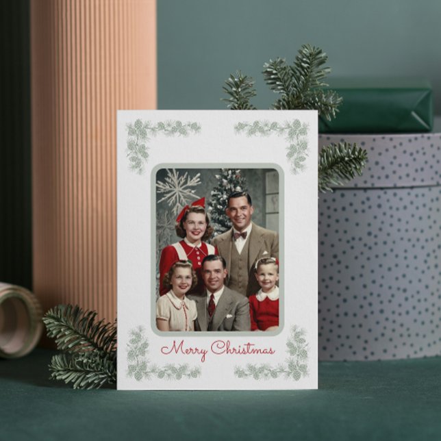 Tarjeta Festiva Navidades de marco verde de pino de la familia Vin (Subido por el creador)