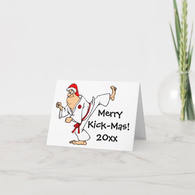 Tarjeta Festiva Navidades de Martial Arts Merry Kick-Mas (Anverso)