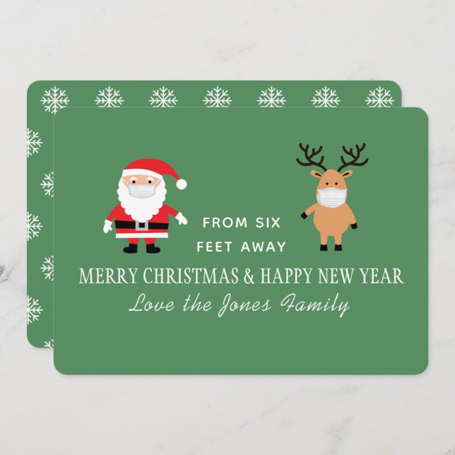 Tarjeta Festiva Navidades de máscara de reno y Santa (Anverso / Reverso)