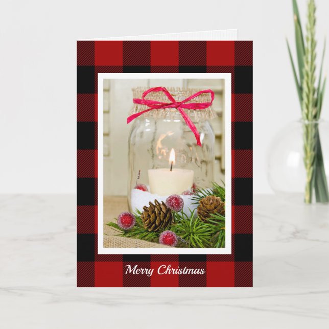 Tarjeta Festiva Navidades de Mason Jar Candle en vilo (Anverso)