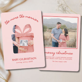 Tarjeta Festiva Navidades de maternidad con foto moderna rosa y ro