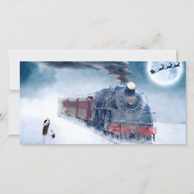 Tarjeta Festiva Navidades de medianoche entrenan a Chica y Santa (Anverso)