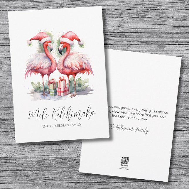 Tarjeta Festiva Navidades de Mele Kalikimaka (Watercolor Tropical Mele Kalikimaka Christmas Holiday Card)