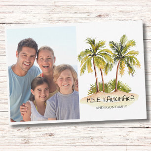 Tarjeta Festiva Navidades de Mele Kalikimaka, árbol de palmas