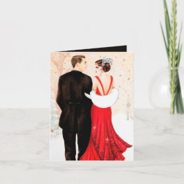 Tarjeta Festiva Navidades de mensajes de pareja retro Art Deco