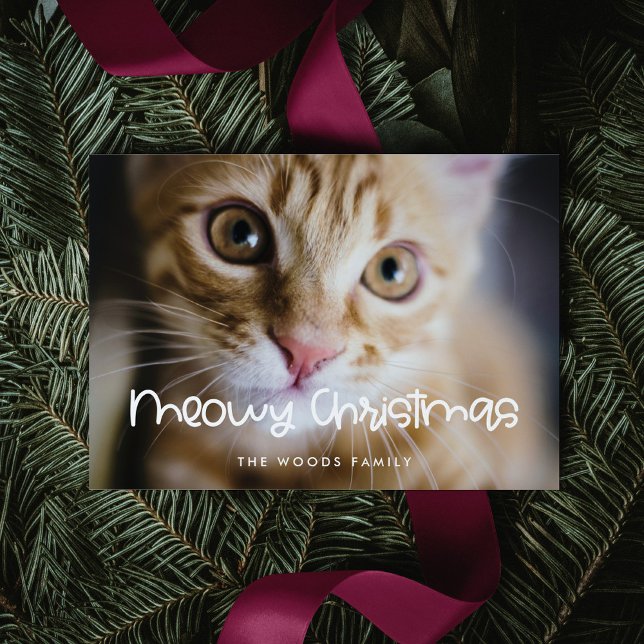 Tarjeta Festiva Navidades de Meowy adoran foto de gato (Subido por el creador)