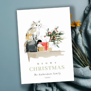 Tarjeta Festiva Navidades de Meowy de color acuático moderno lindo