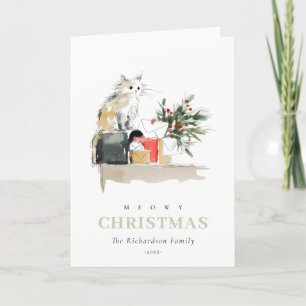 Tarjeta Festiva Navidades de Meowy de color acuático moderno lindo