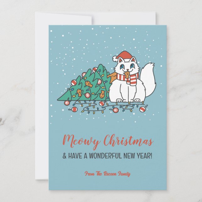 Tarjeta Festiva Navidades de Meowy de invierno de Cute Cat Santa H (Anverso)