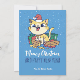 Tarjeta Festiva Navidades de Meowy en vacaciones de invierno de un