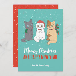 Tarjeta Festiva Navidades de Meowy en vacaciones de invierno para 