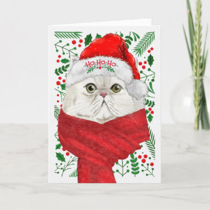 Tarjeta Festiva Navidades de Meowy, gato blanco perisano de Santa