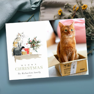 Tarjeta Festiva Navidades de Meowy regalan gato con una foto tiern